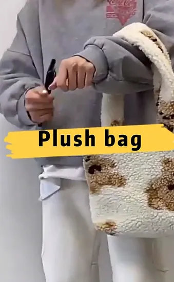 Borsa a tracolla morbida e adorabile in peluche con tasca in PVC trasparente
